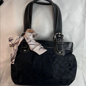 Coach 2010 black canvas & leather trim bag